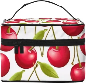 Makeup Bags Portable Travel Cosmetic Bag For Women, Zipper Makeup Organizer,Cute Red Cherries Cosmetic Bag