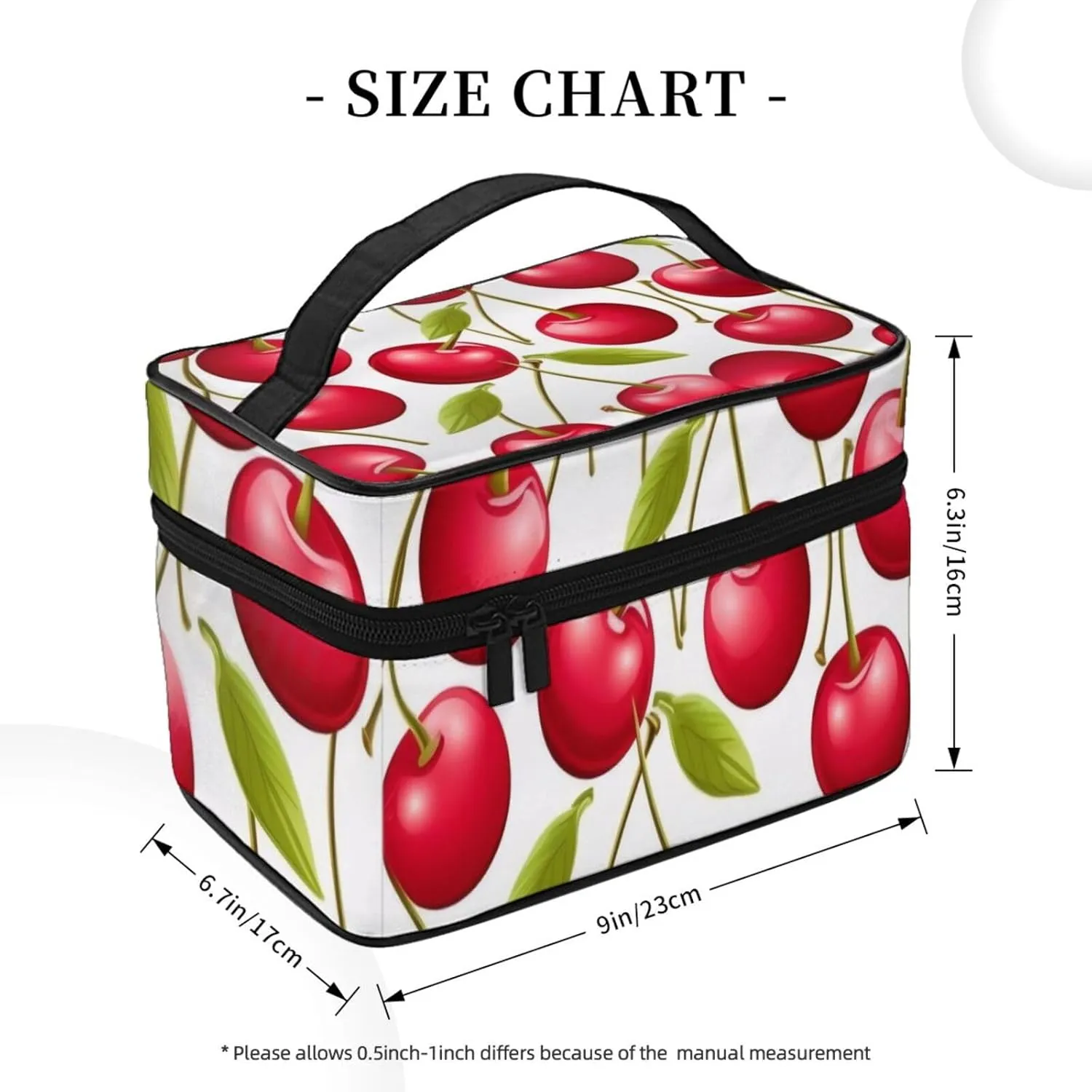 Makeup Bags Portable Travel Cosmetic Bag For Women, Zipper Makeup Organizer,Cute Red Cherries Cosmetic Bag