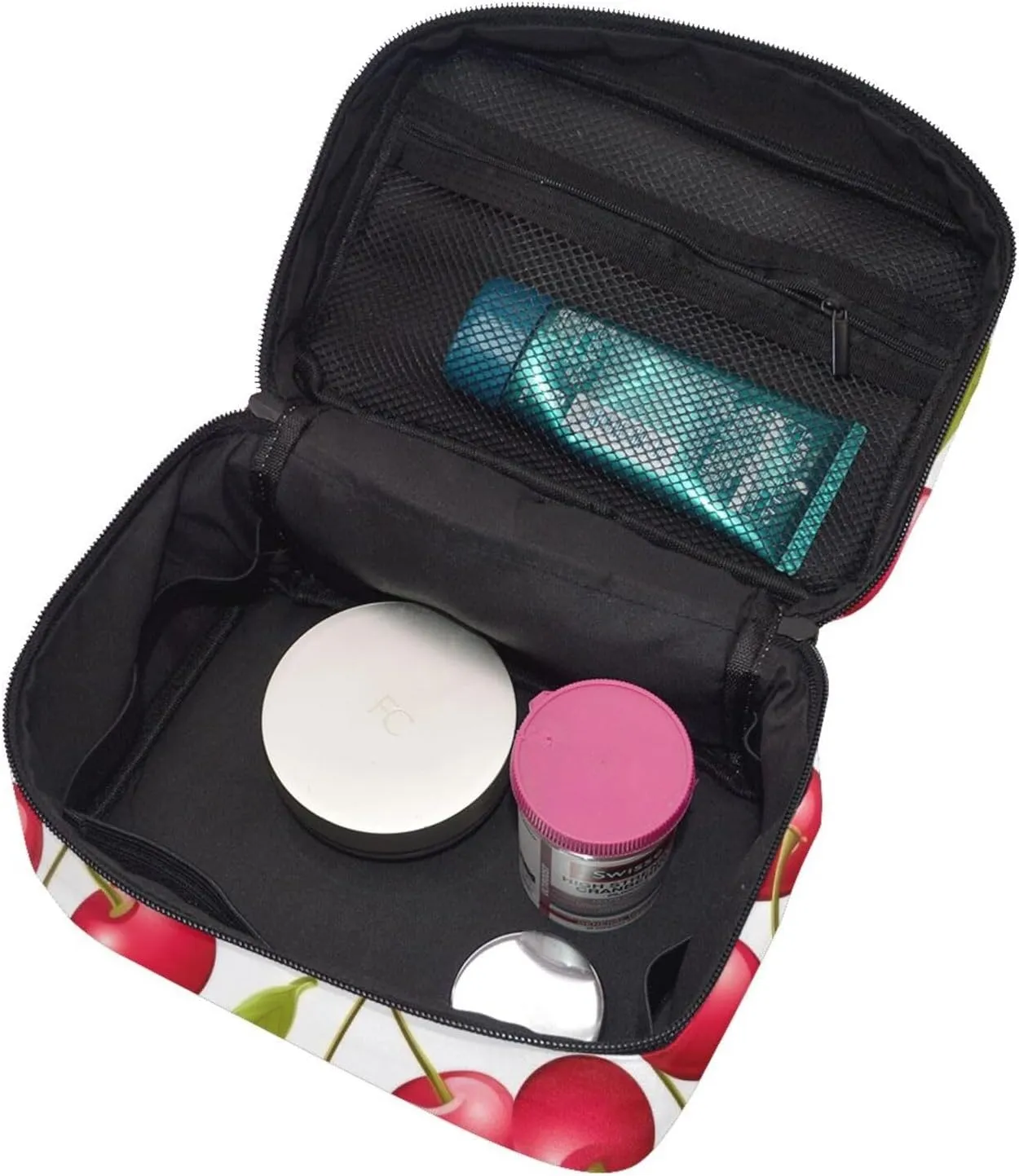 Makeup Bags Portable Travel Cosmetic Bag For Women, Zipper Makeup Organizer,Cute Red Cherries Cosmetic Bag