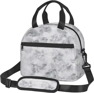 Marble,Insulated Reusable Lunch Bag Adult Large Lunch Box for Women and Men,Granite Surface Pattern with Stormy,Adjustable Shoulder Strap,Front Zipper Pocket,Gray White