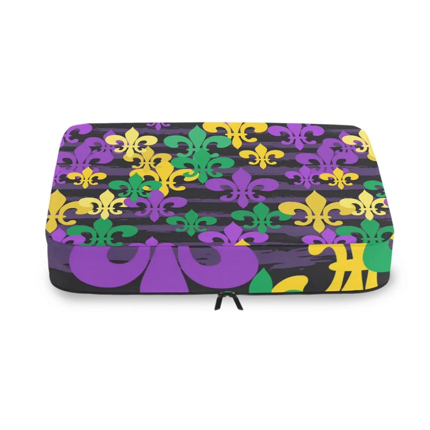 Mardi Gras Carnival Masquerade Purple Yellow Green Fleur De Lis 4 Set Packing Cubes, Travel Packing Organizers, 600D Oxford Cloth Toiletry Storage Bag, Luggage Mesh Bags for Accessories