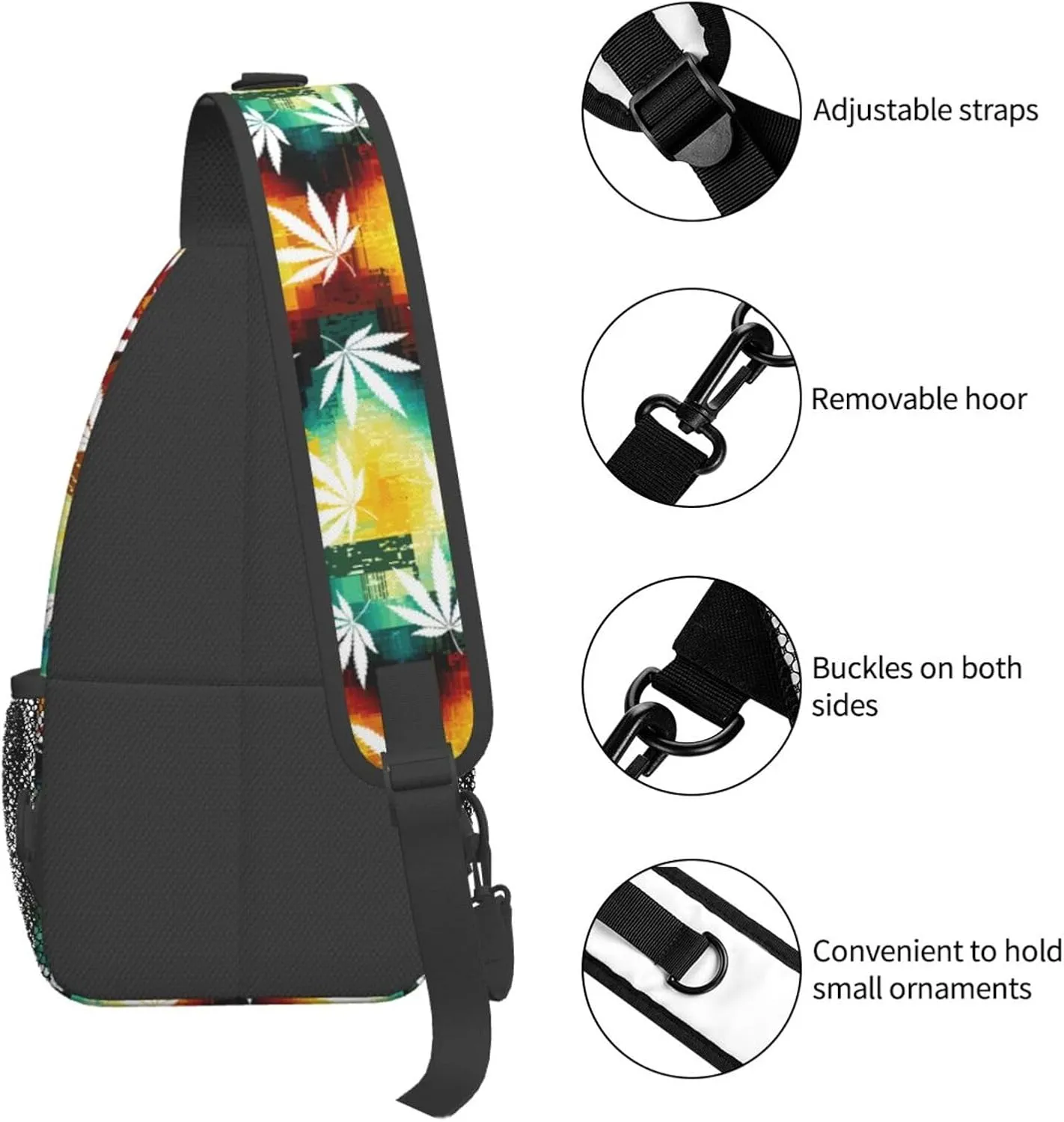 Marijuana Weed Leaf Chest Bags Crossbody Sling Bag Shoulder Bag Travel Hiking Daypack For Men Women
