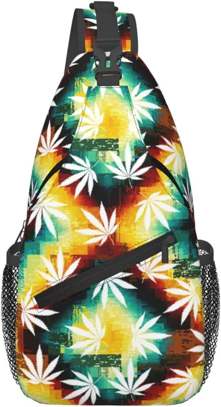 Marijuana Weed Leaf Chest Bags Crossbody Sling Bag Shoulder Bag Travel Hiking Daypack For Men Women