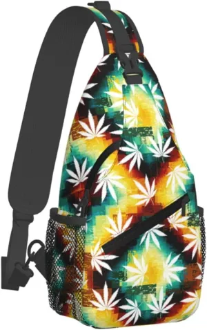 Marijuana Weed Leaf Chest Bags Crossbody Sling Bag Shoulder Bag Travel Hiking Daypack For Men Women