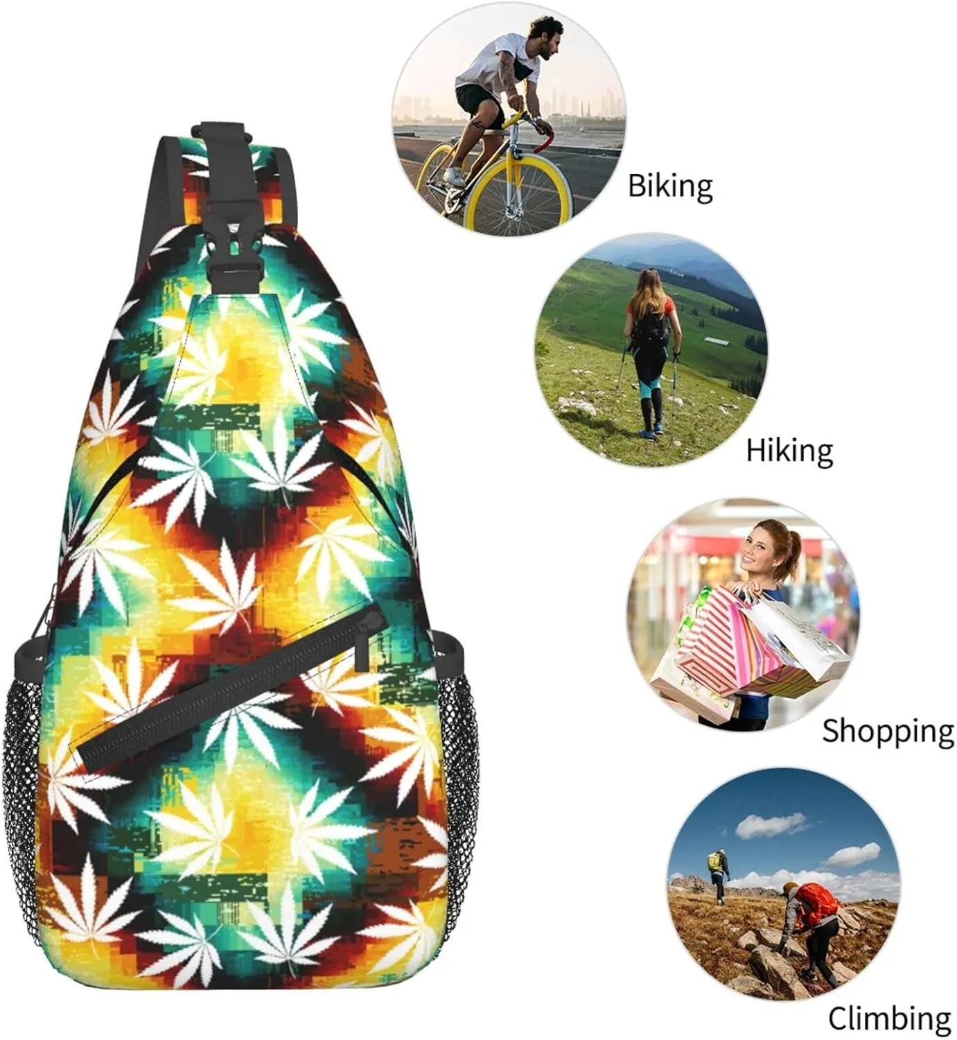 Marijuana Weed Leaf Chest Bags Crossbody Sling Bag Shoulder Bag Travel Hiking Daypack For Men Women