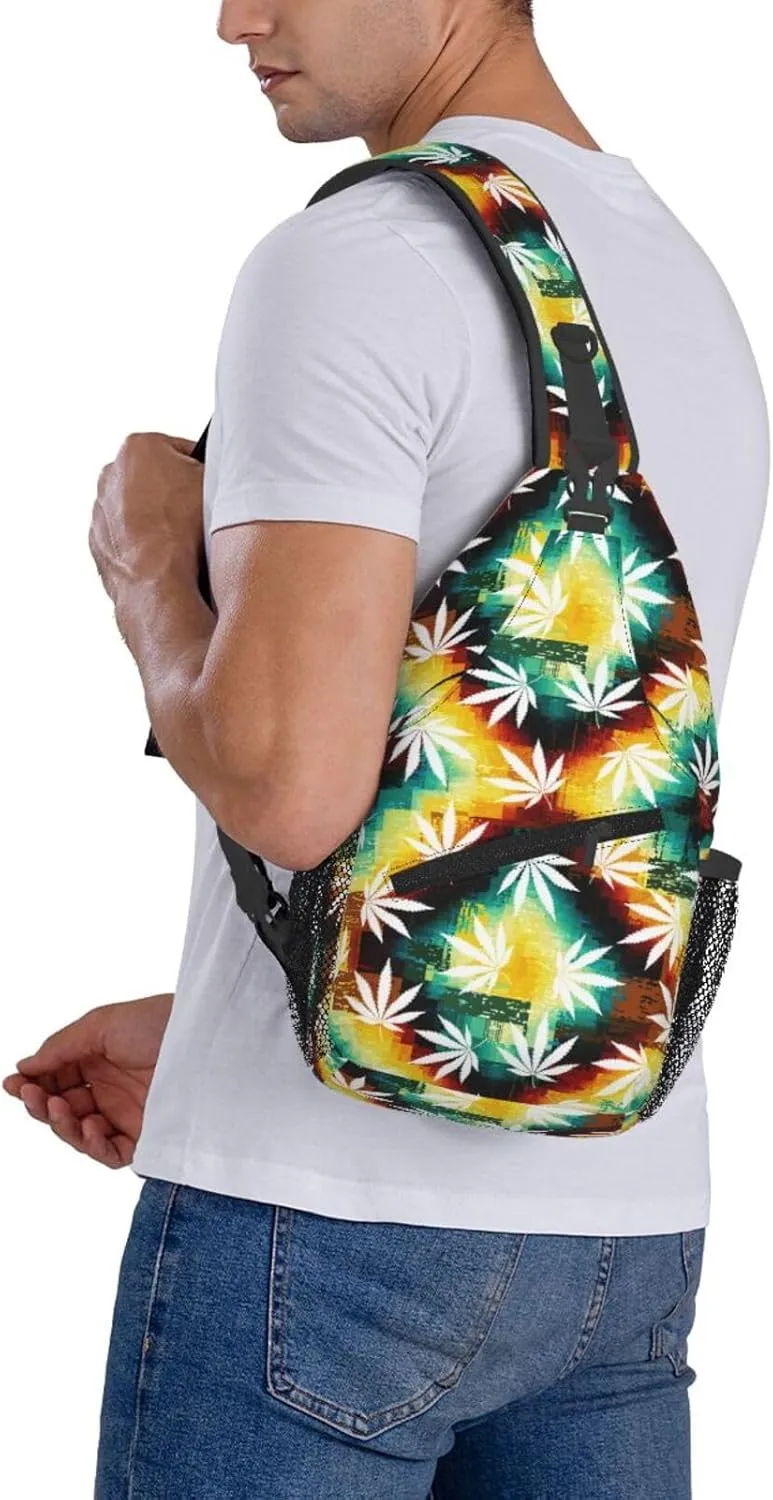 Marijuana Weed Leaf Chest Bags Crossbody Sling Bag Shoulder Bag Travel Hiking Daypack For Men Women