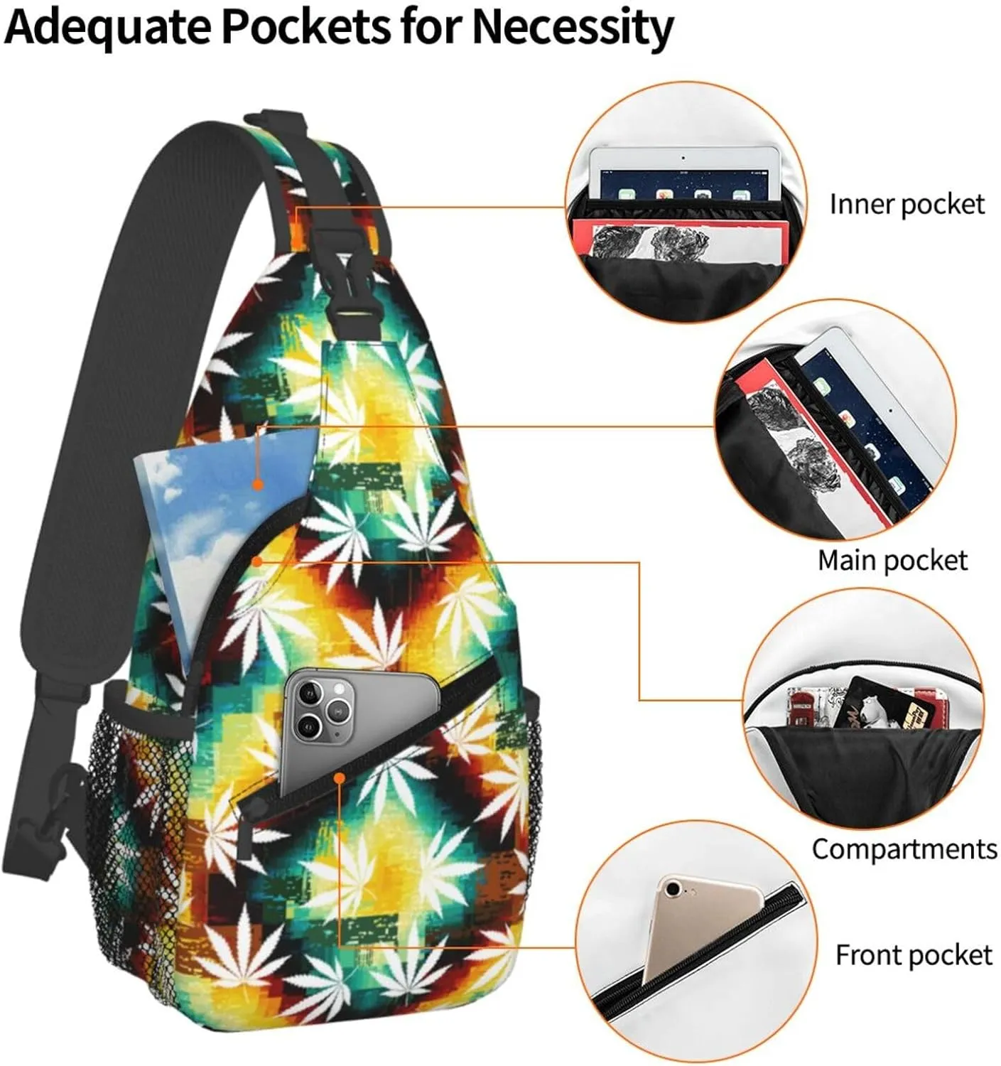 Marijuana Weed Leaf Chest Bags Crossbody Sling Bag Shoulder Bag Travel Hiking Daypack For Men Women