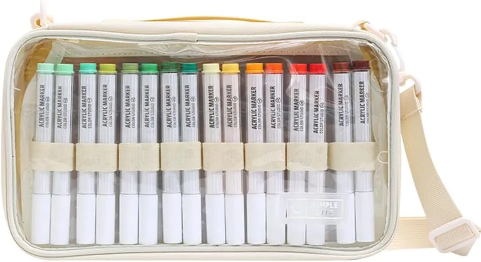 Marker Organizer Case for 64 paint markers, Marker Carrying Bag with Handle, Waterproof Pen Pouch Bag for Travel, Office, Off White(Excluding Marker)