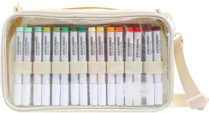Marker Organizer Case for 64 paint markers, Marker Carrying Bag with Handle, Waterproof Pen Pouch Bag for Travel, Office, Off White(Excluding Marker)