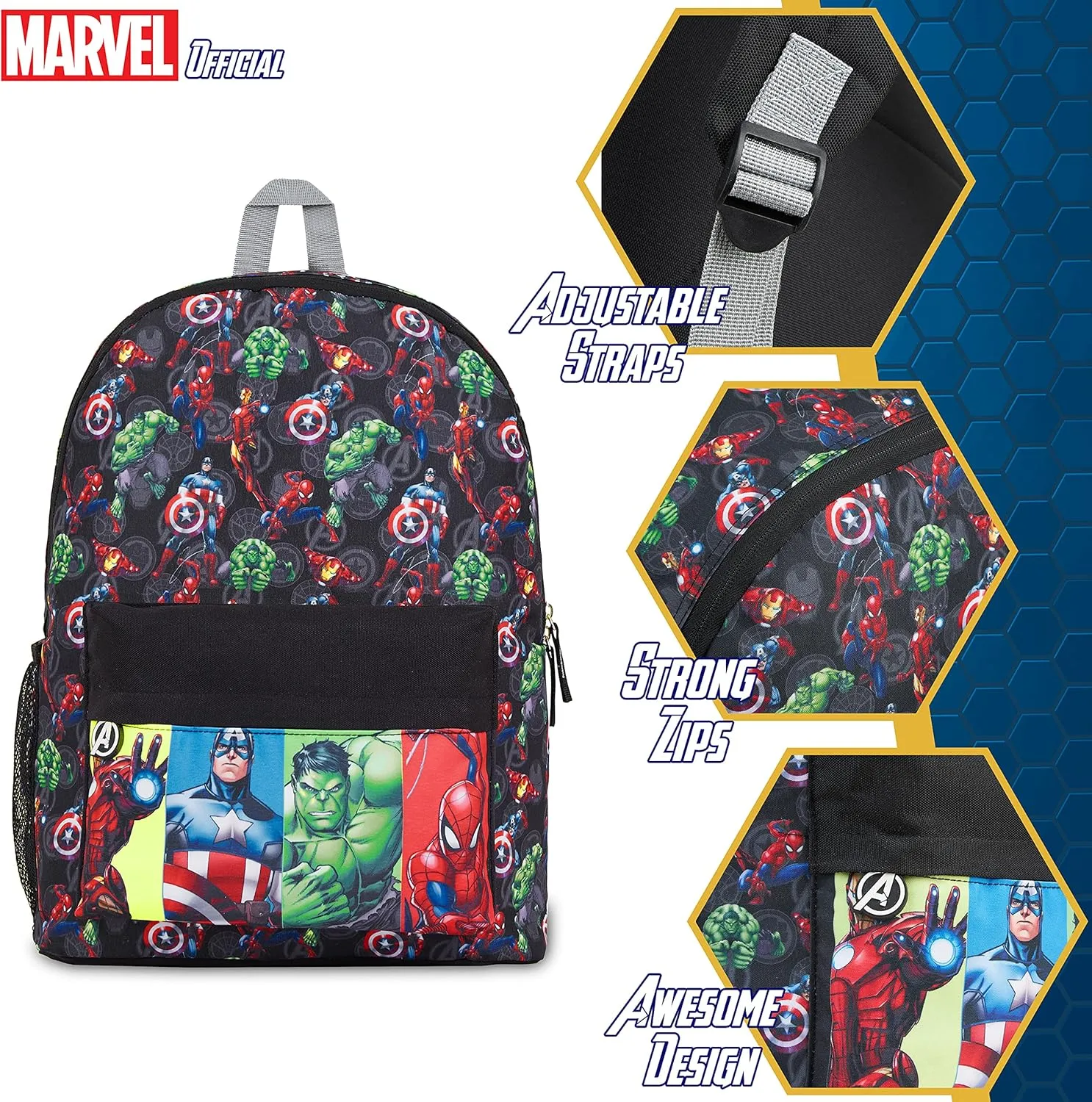 Marvel Backpack - Bags for Travel, Sports Rucksack Gifts (Black Avengers)