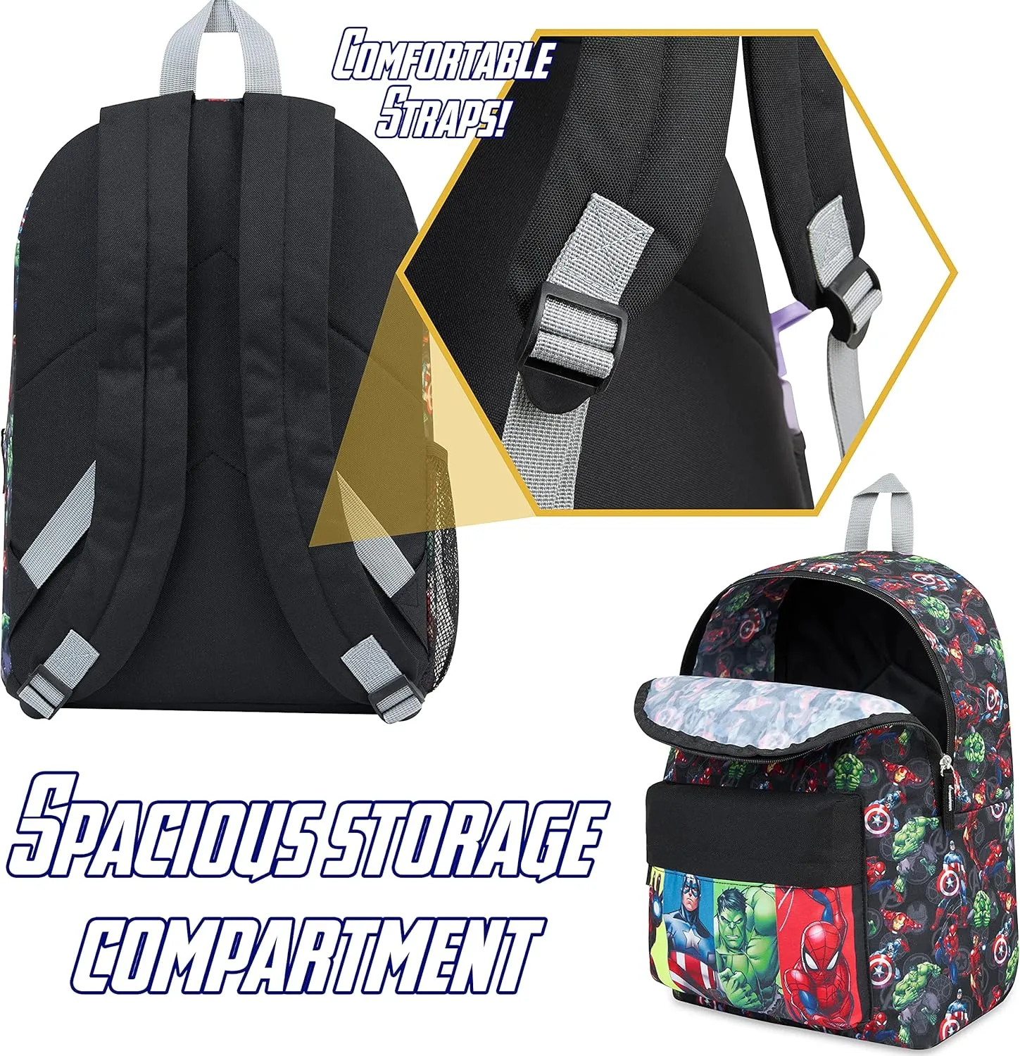 Marvel Backpack - Bags for Travel, Sports Rucksack Gifts (Black Avengers)