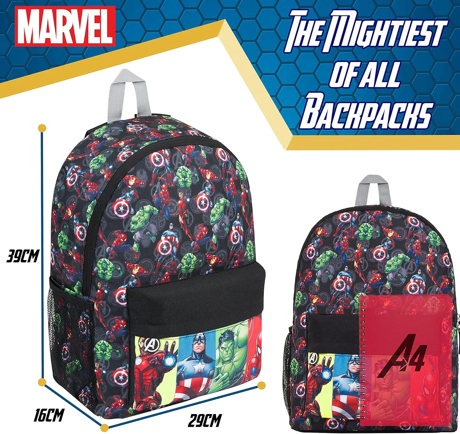 Marvel Backpack - Bags for Travel, Sports Rucksack Gifts (Black Avengers)