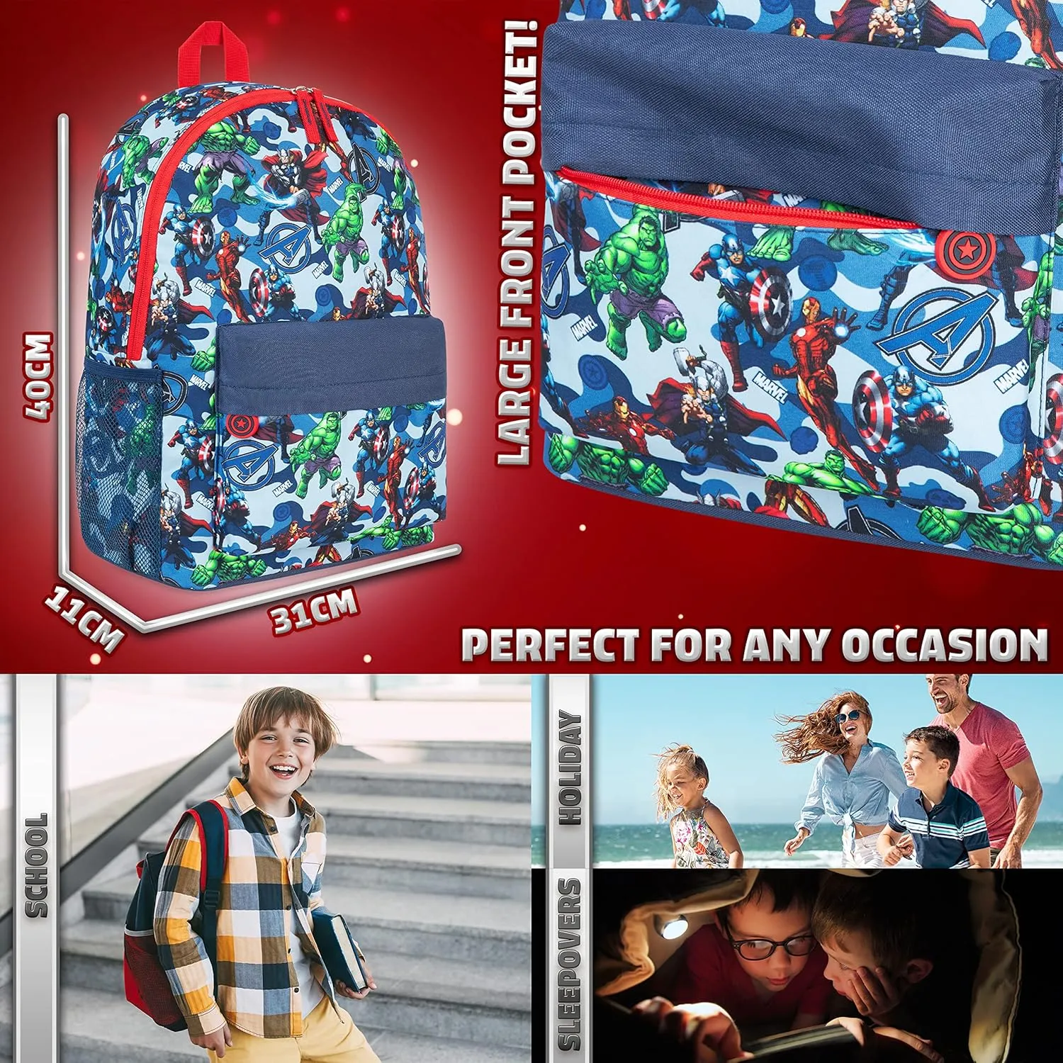 Marvel Backpack - Bags for Travel, Sports Rucksack Gifts (Blue)