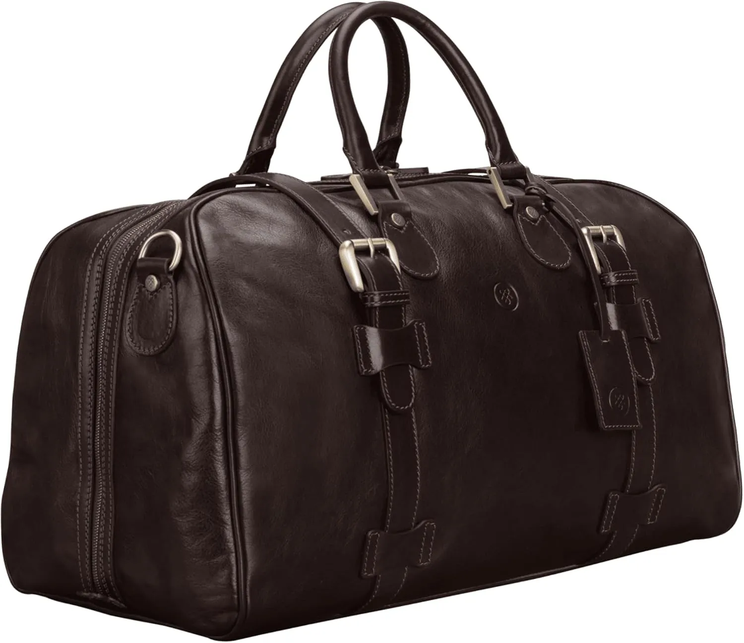 Maxwell Scott Men's Italian Leather Duffle Bag - Luxury Handmade Travel Weekender, 38L Carry-On Cabin Size with Dual Floor-To-Floor Zip Opening - Dark Brown (The FleroM)