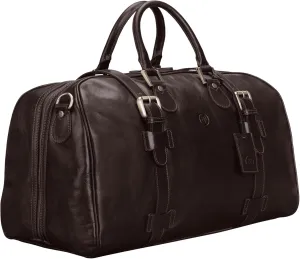 Maxwell Scott Men's Italian Leather Duffle Bag - Luxury Handmade Travel Weekender, 38L Carry-On Cabin Size with Dual Floor-To-Floor Zip Opening - Dark Brown (The FleroM)