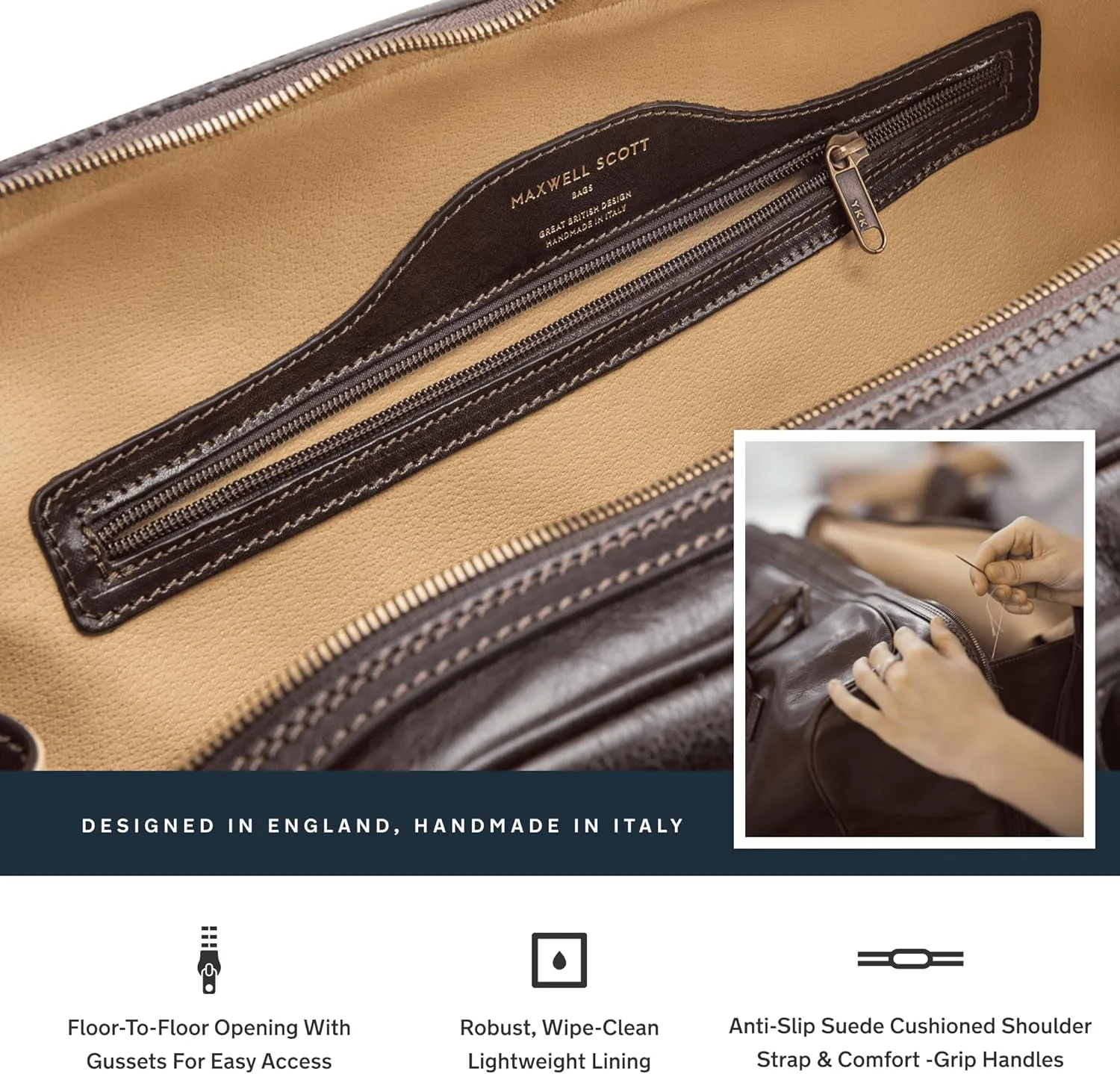 Maxwell Scott Men's Italian Leather Duffle Bag - Luxury Handmade Travel Weekender, 38L Carry-On Cabin Size with Dual Floor-To-Floor Zip Opening - Dark Brown (The FleroM)