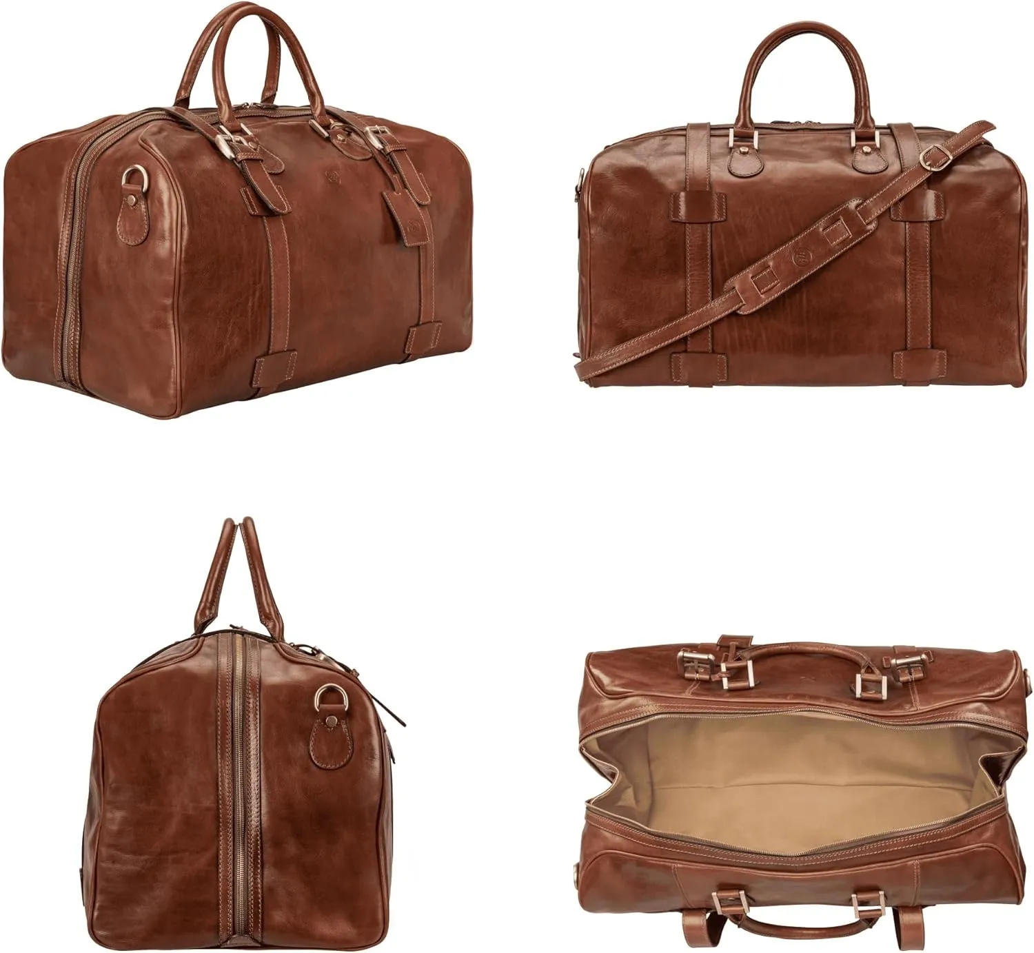 Maxwell Scott - Personalized Mens Luxury Large Leather Duffle Bag for Luxury Travel - The FleroL - Chestnut Tan