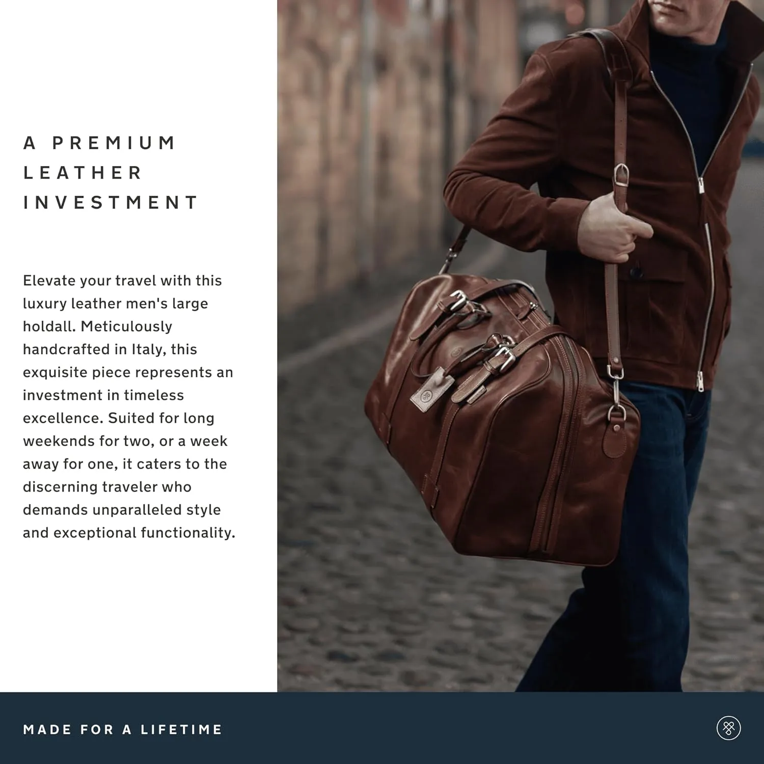 Maxwell Scott - Personalized Mens Luxury Large Leather Duffle Bag for Luxury Travel - The FleroL - Chestnut Tan