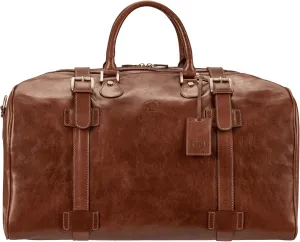 Maxwell Scott - Personalized Mens Luxury Large Leather Duffle Bag for Luxury Travel - The FleroL - Chestnut Tan