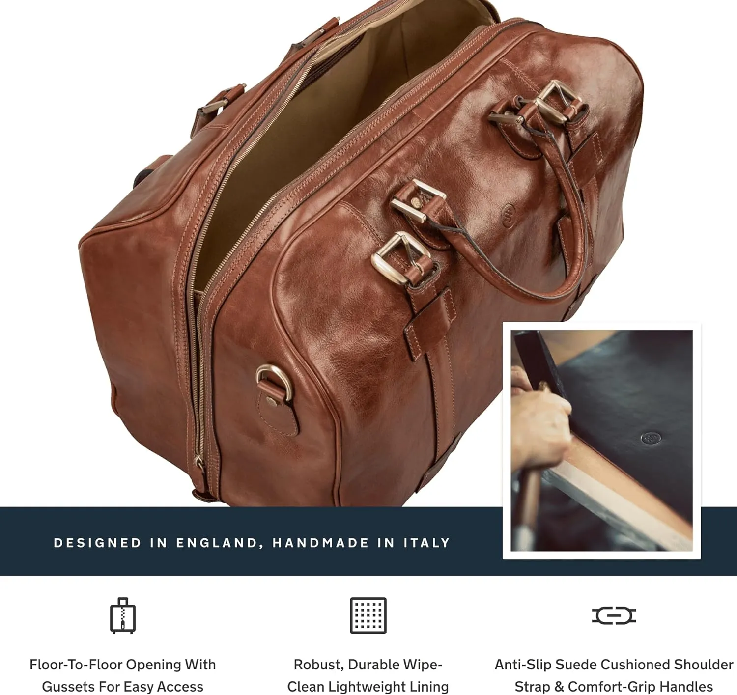 Maxwell Scott - Personalized Mens Luxury Large Leather Duffle Bag for Luxury Travel - The FleroL - Chestnut Tan