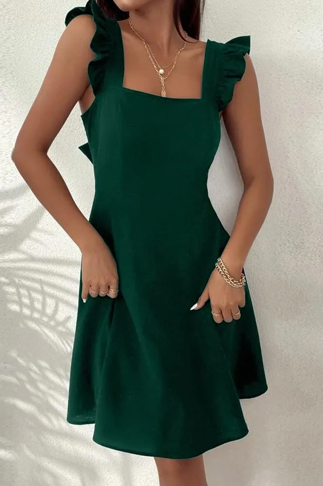 Melliflo Women's Rural Halter Dress Bow Pleated Sleeveless Mini Dress Elegant Commuting Vacation Beach Homecoming Dresses