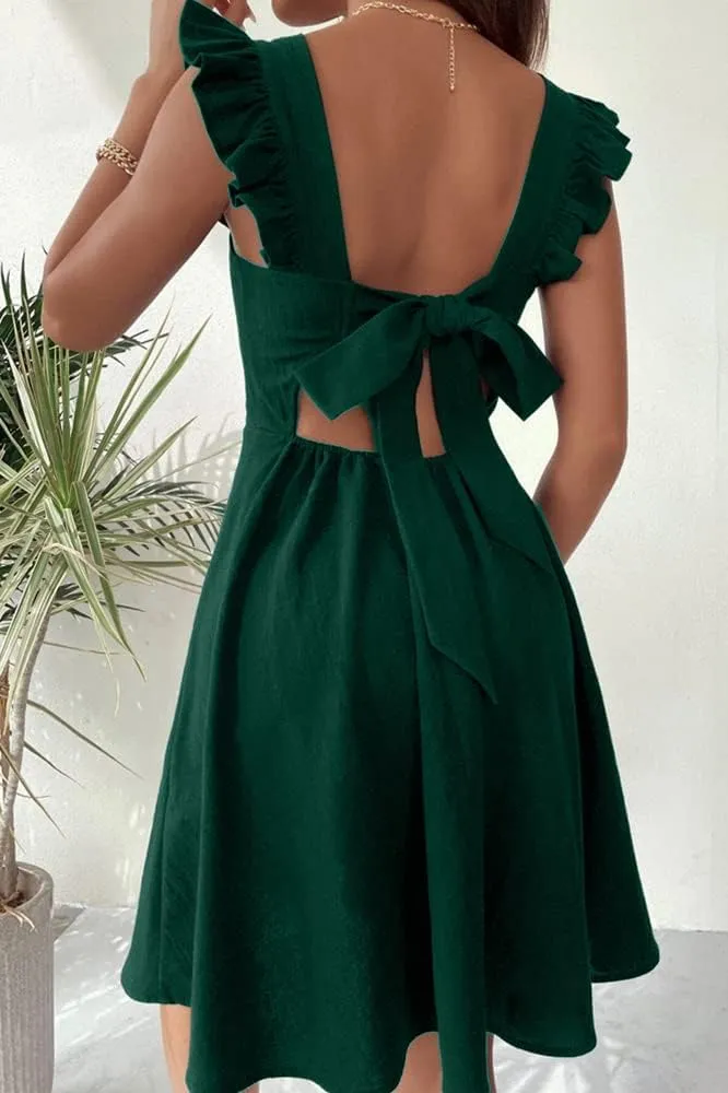 Melliflo Women's Rural Halter Dress Bow Pleated Sleeveless Mini Dress Elegant Commuting Vacation Beach Homecoming Dresses