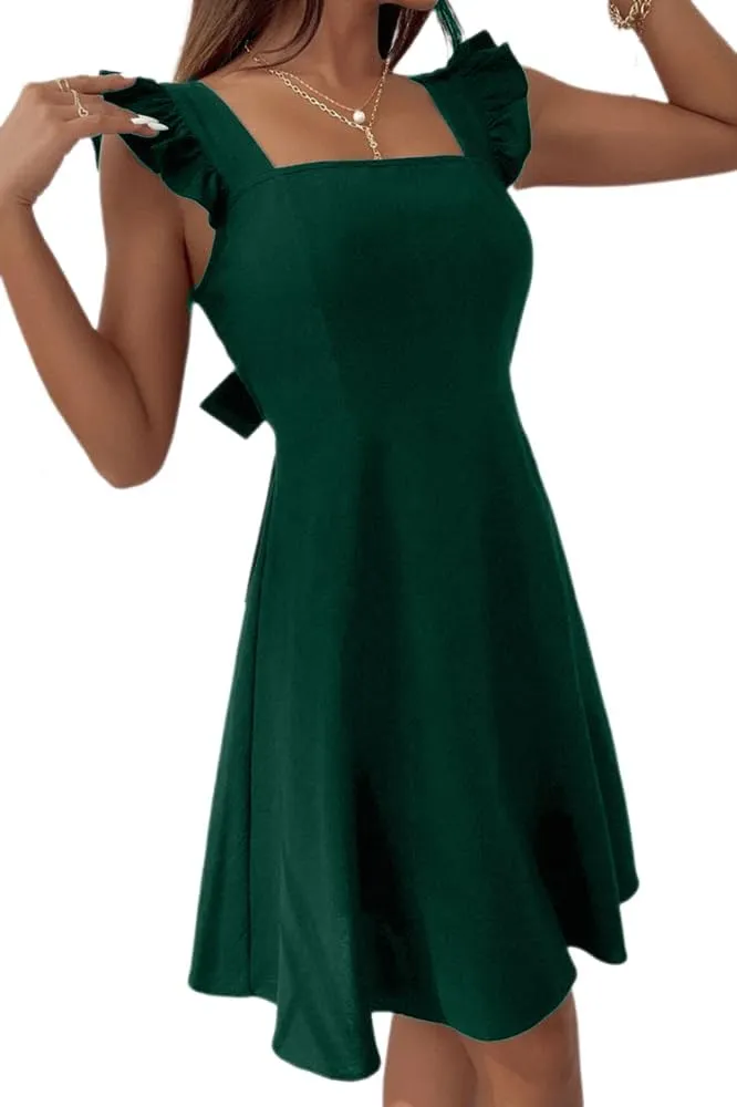 Melliflo Women's Rural Halter Dress Bow Pleated Sleeveless Mini Dress Elegant Commuting Vacation Beach Homecoming Dresses