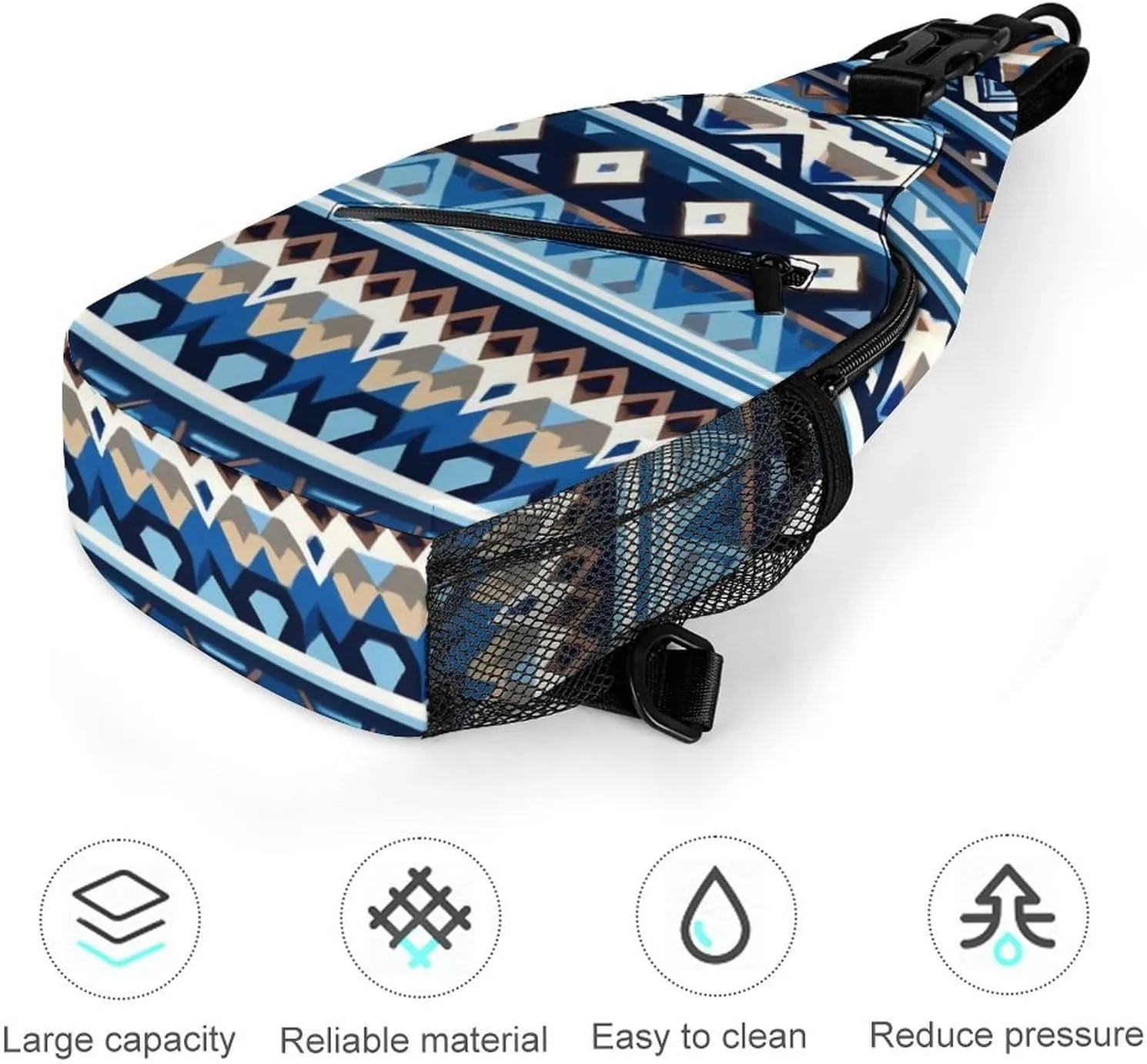 Men & Women Gym Crossbody Sack Satchel Outdoor Hiking Bag, Colorful Surf Blue Tribal Navajo Aztec Geometric Ethnic Pattern Sling Backpack Bag for Running Hiking Cycling Gym - Unbalance Tote Bags