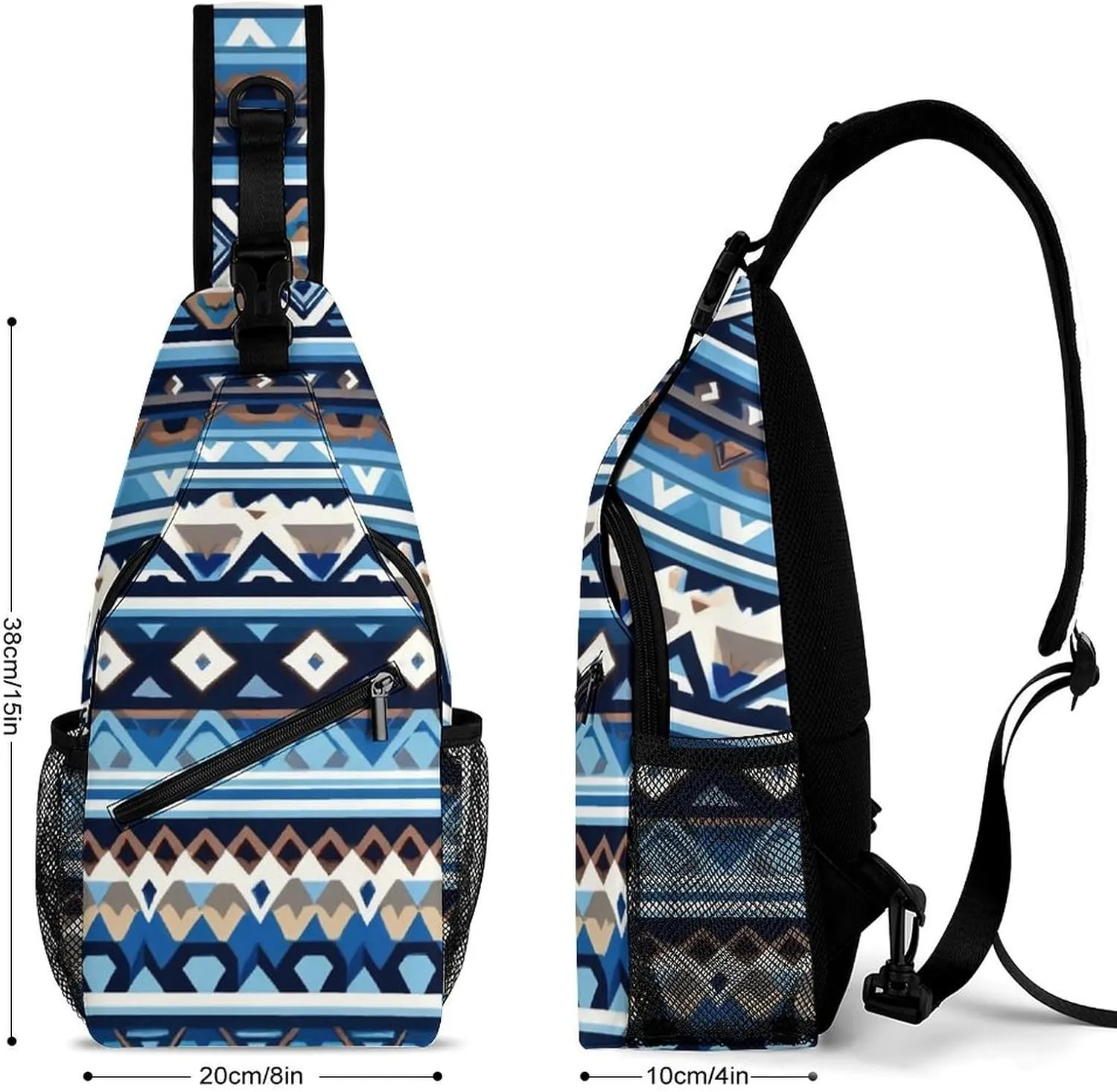 Men & Women Gym Crossbody Sack Satchel Outdoor Hiking Bag, Colorful Surf Blue Tribal Navajo Aztec Geometric Ethnic Pattern Sling Backpack Bag for Running Hiking Cycling Gym - Unbalance Tote Bags