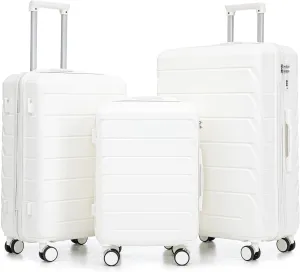 Merax Hardshell Luggage Sets 3 Pieces 4 Spinner Wheel, Cream White, 20/24/28 Inch