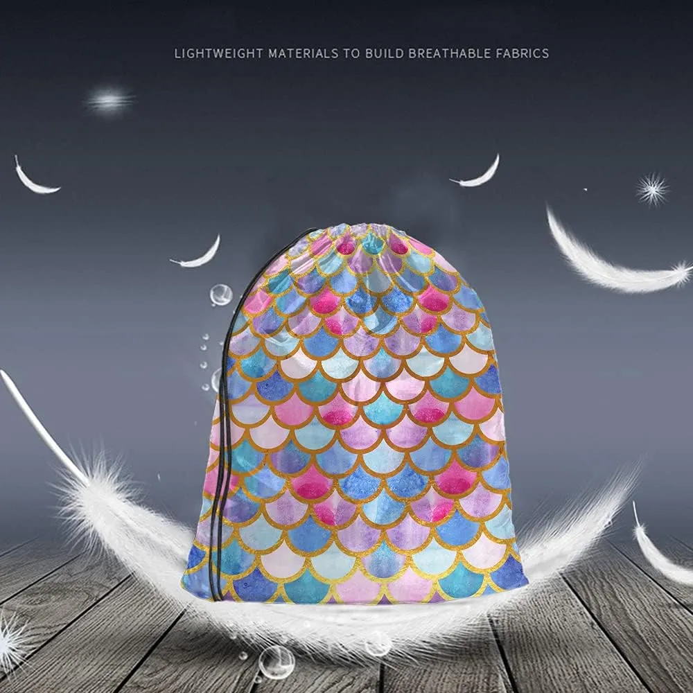 Mermaid Scales Drawstring Bags Backpack Bag Watercolor Animal Fish Mermaid Tale Pattern Cool Design Modern Sport Gym Sack Drawstring Bag String Bag Yoga Bag for Men Women