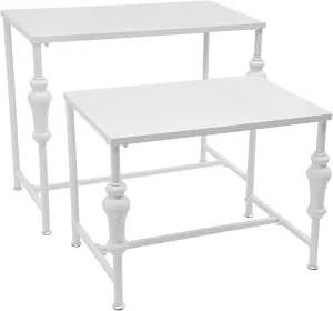 Metal Shoe Handbag Display Stand, 2Pcs Retail Nesting Display Tables, Heavy Duty Boutique Display Riser Shelf Modern Standing Clothing Shoes Display Rack for Retail Stores, White