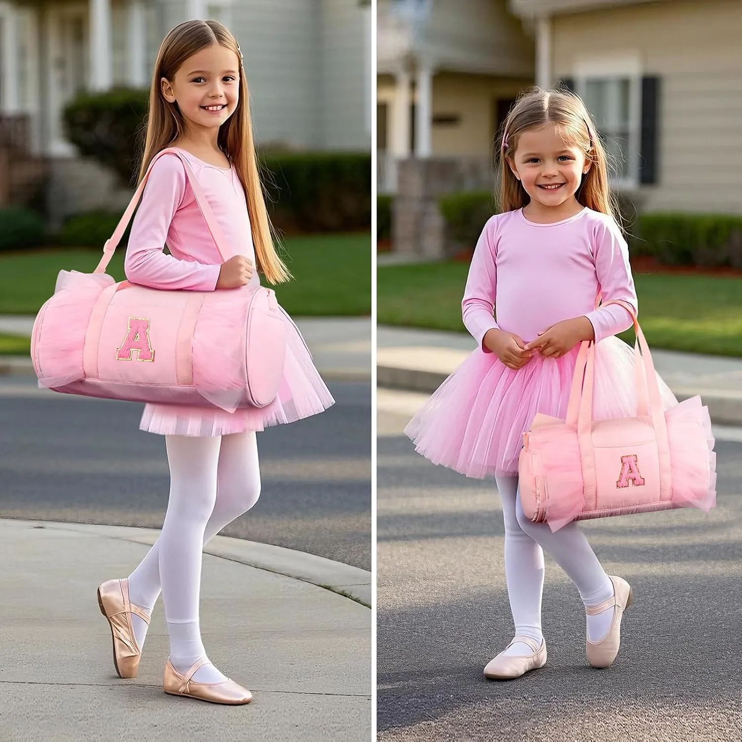 mibasies Dance Bag for Girls 6-8: Kids Duffle Bag - Ballet Bags for Girls 6-8 - Personalized Letter Girls Gifts Medium Pink A