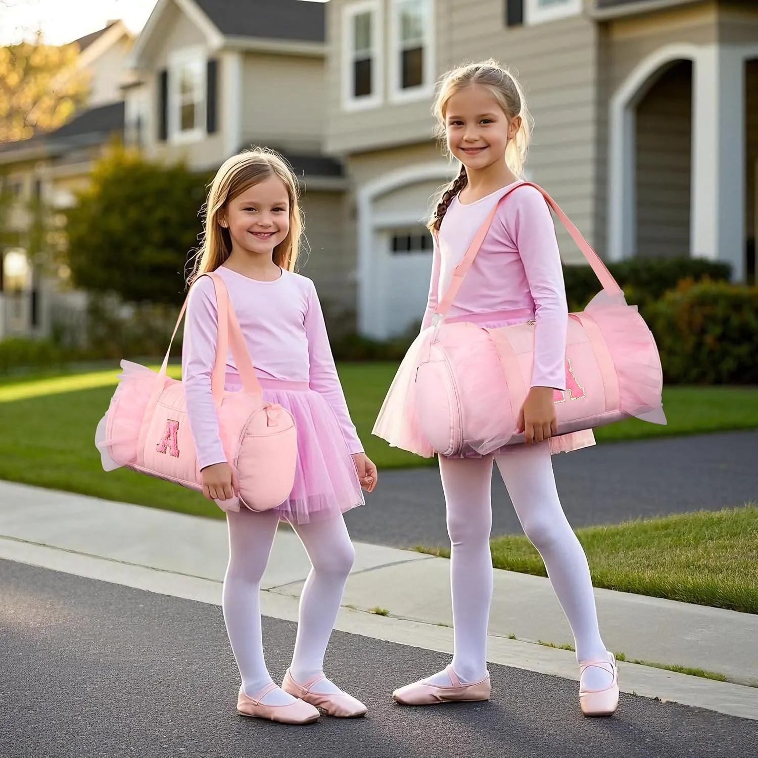 mibasies Dance Bag for Girls 6-8: Kids Duffle Bag - Ballet Bags for Girls 6-8 - Personalized Letter Girls Gifts Medium Pink A