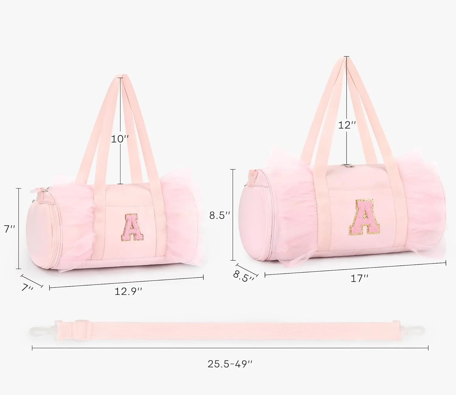 mibasies Dance Bag for Girls 6-8: Kids Duffle Bag - Ballet Bags for Girls 6-8 - Personalized Letter Girls Gifts Medium Pink A
