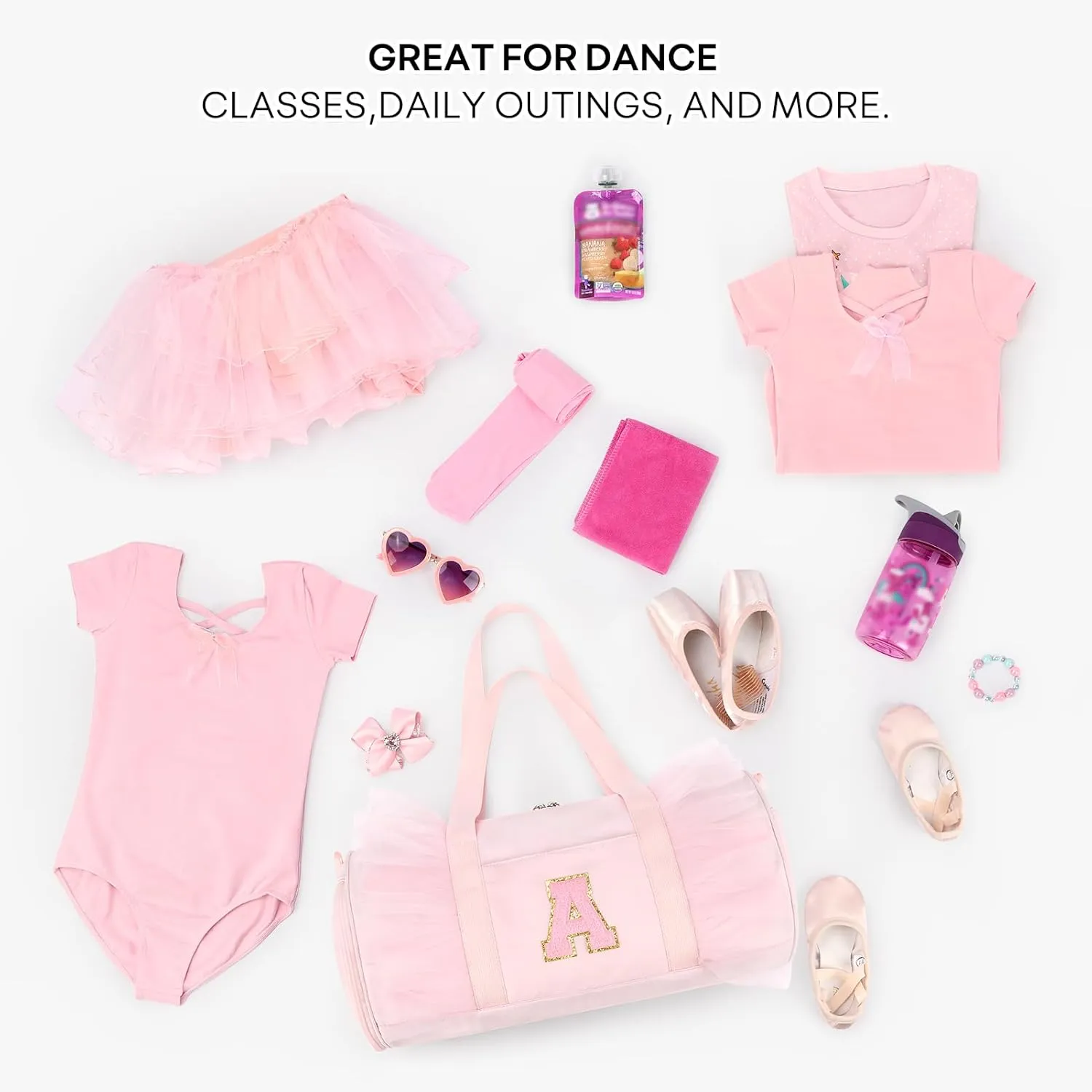mibasies Dance Bag for Girls 6-8: Kids Duffle Bag - Ballet Bags for Girls 6-8 - Personalized Letter Girls Gifts Medium Pink A