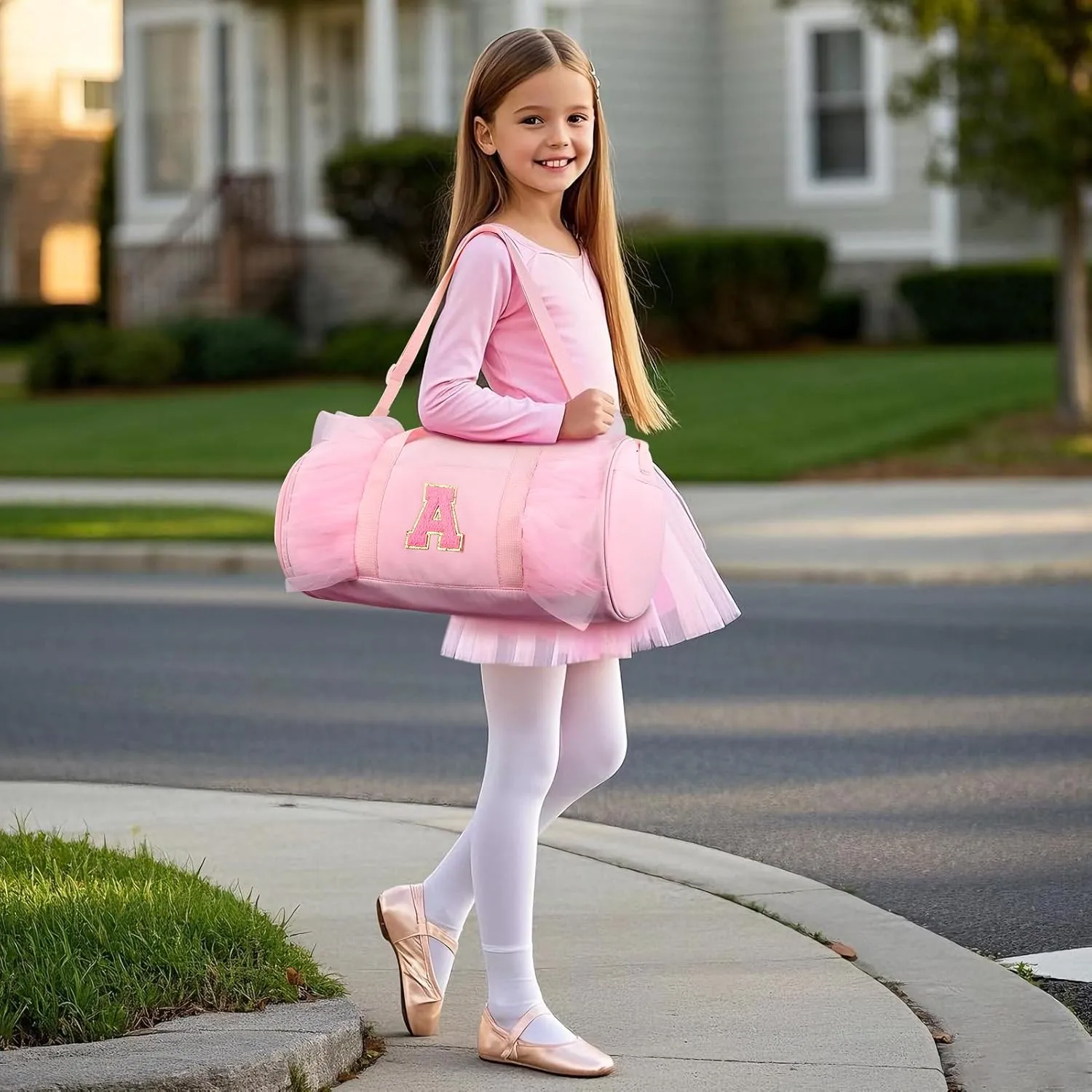 mibasies Dance Bag for Girls 6-8: Kids Duffle Bag - Ballet Bags for Girls 6-8 - Personalized Letter Girls Gifts Medium Pink A