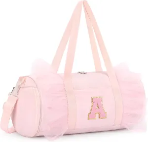 mibasies Dance Bag for Girls 6-8: Kids Duffle Bag - Ballet Bags for Girls 6-8 - Personalized Letter Girls Gifts Medium Pink A