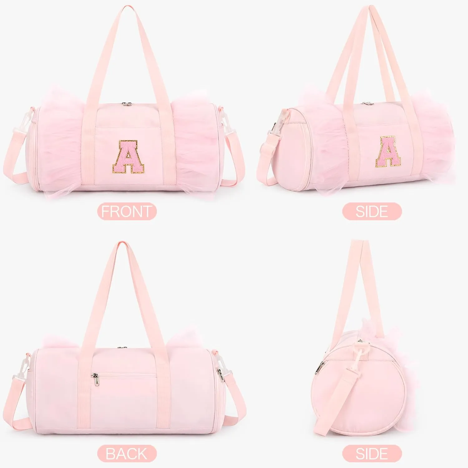 mibasies Dance Bag for Girls 6-8: Kids Duffle Bag - Ballet Bags for Girls 6-8 - Personalized Letter Girls Gifts Medium Pink A
