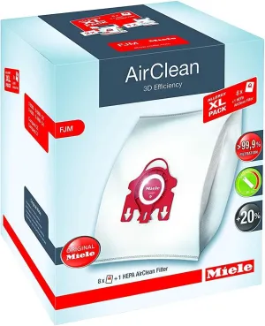 Miele Original Allergy XL Pack AirClean 3D FJM Vacuum Cleaner Bags, 8 x Bags, 1 x HEPA Filter