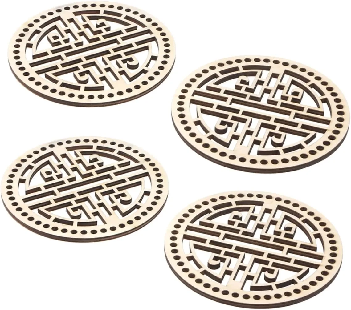 MINAOLULUS 4Pcs Wooden Crochet Purse Bases for Handbag Making Stylish Design with Hollow Pattern for Messenger Bags and Unique