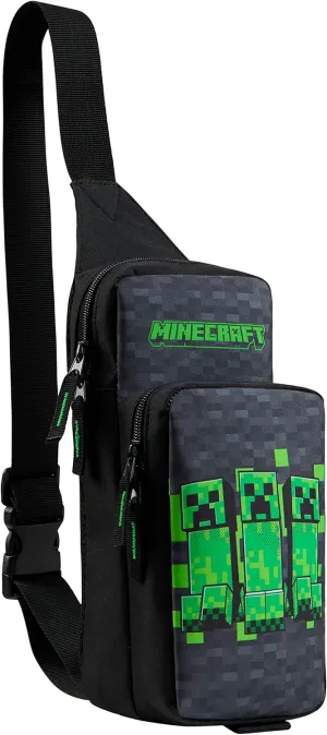 Minecraft Crossbody Bag for Boys Teens Creeper Sling Bag Chest Bag for Travel (Black/Green)
