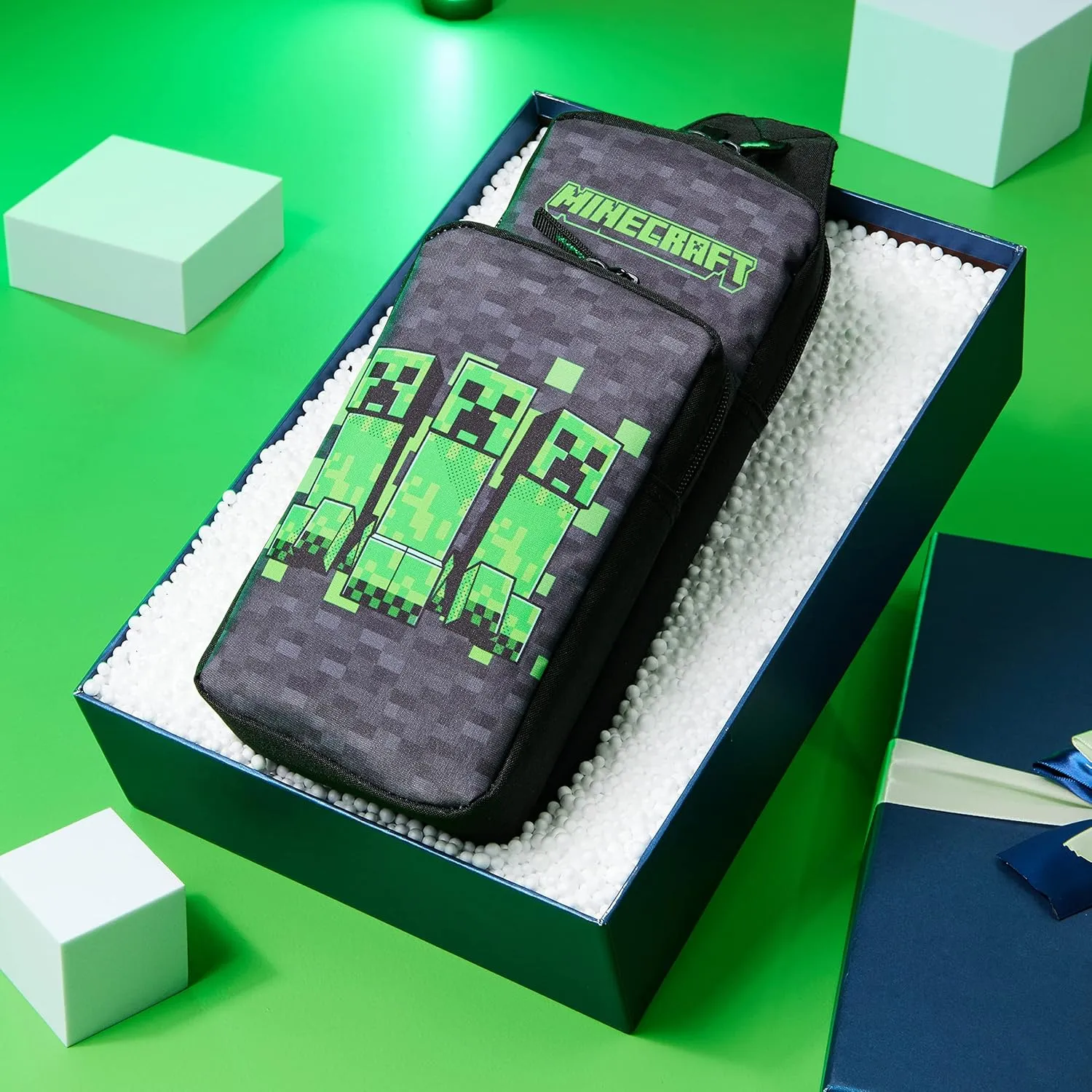 Minecraft Crossbody Bag for Boys Teens Creeper Sling Bag Chest Bag for Travel (Black/Green)