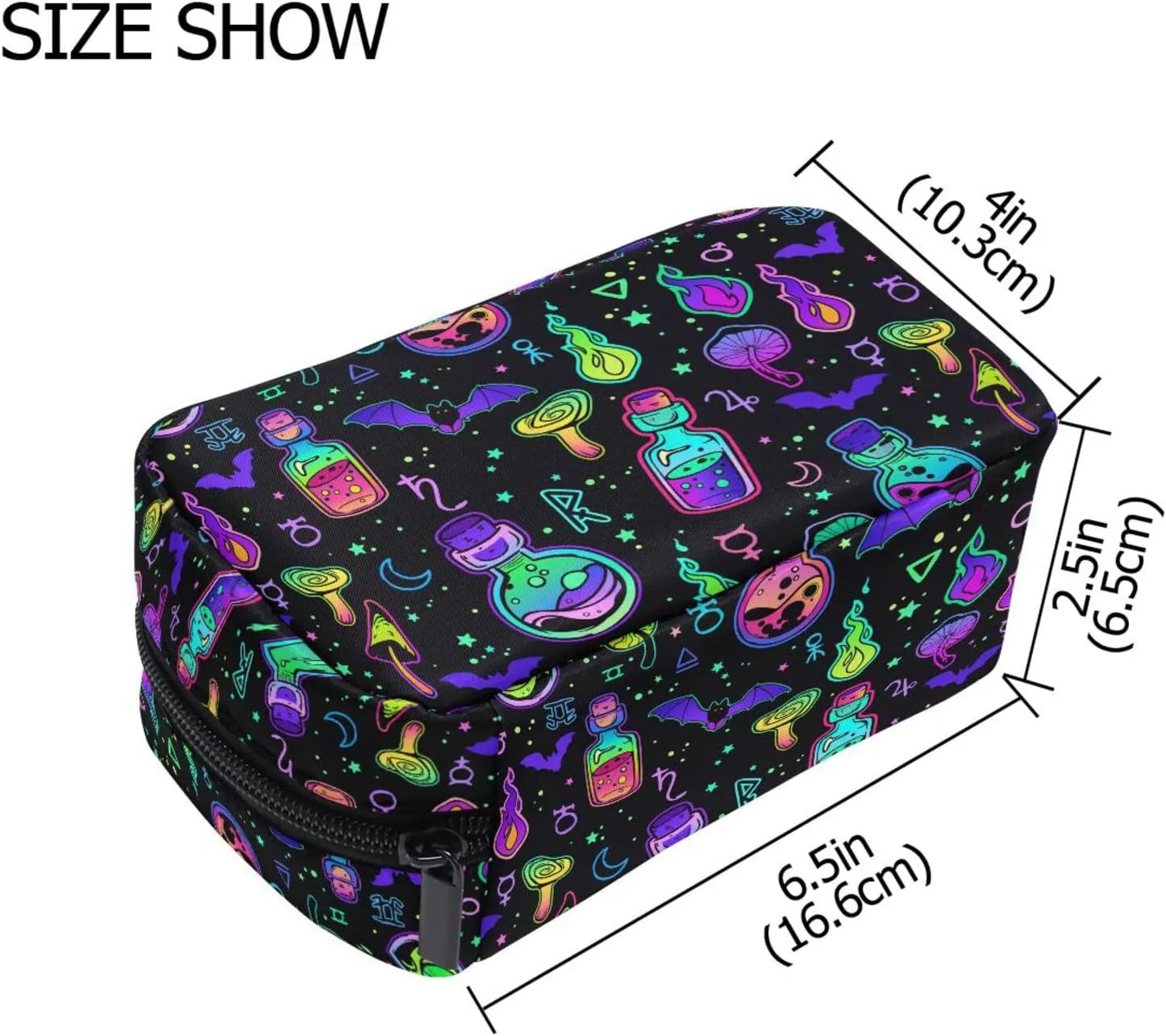 MNSRUU Small Cosmetic Bag for Girl Women Travel, Psychedelic Mushroom Bat Purple Makeup Toiletry Organizer Bags with Compartments