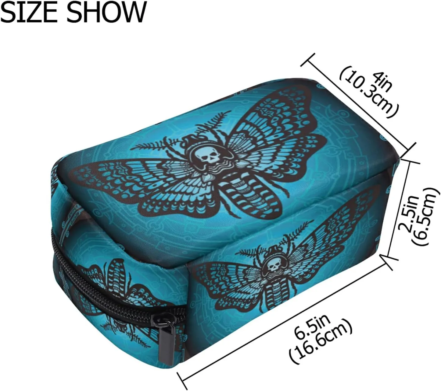 MNSRUU Small Cosmetic Bag for Girl Women Travel, Skull Butterfly Makeup Toiletry Organizer Bags with Compartments