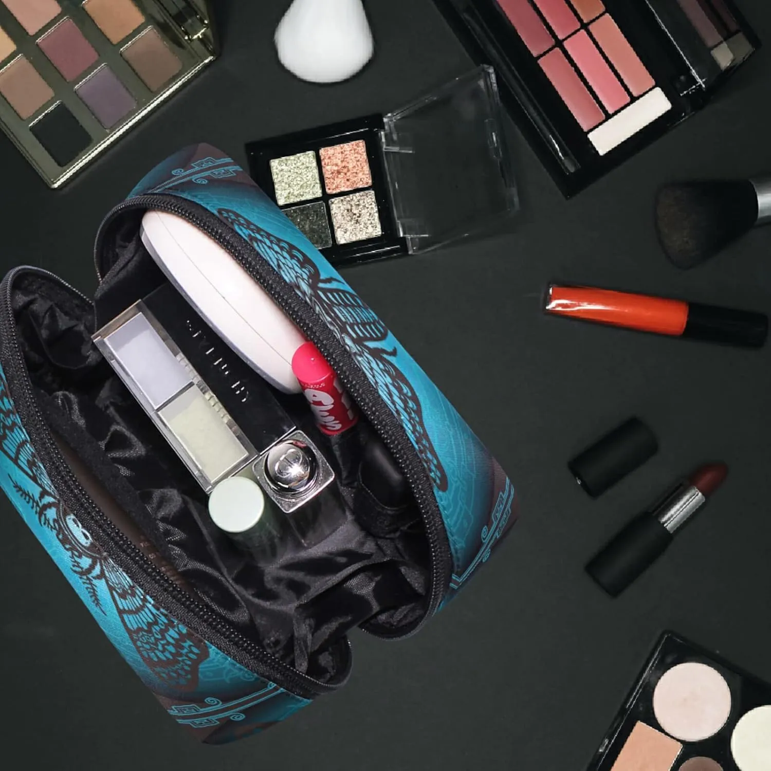 MNSRUU Small Cosmetic Bag for Girl Women Travel, Skull Butterfly Makeup Toiletry Organizer Bags with Compartments