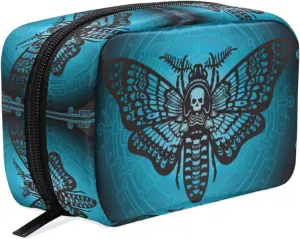 MNSRUU Small Cosmetic Bag for Girl Women Travel, Skull Butterfly Makeup Toiletry Organizer Bags with Compartments