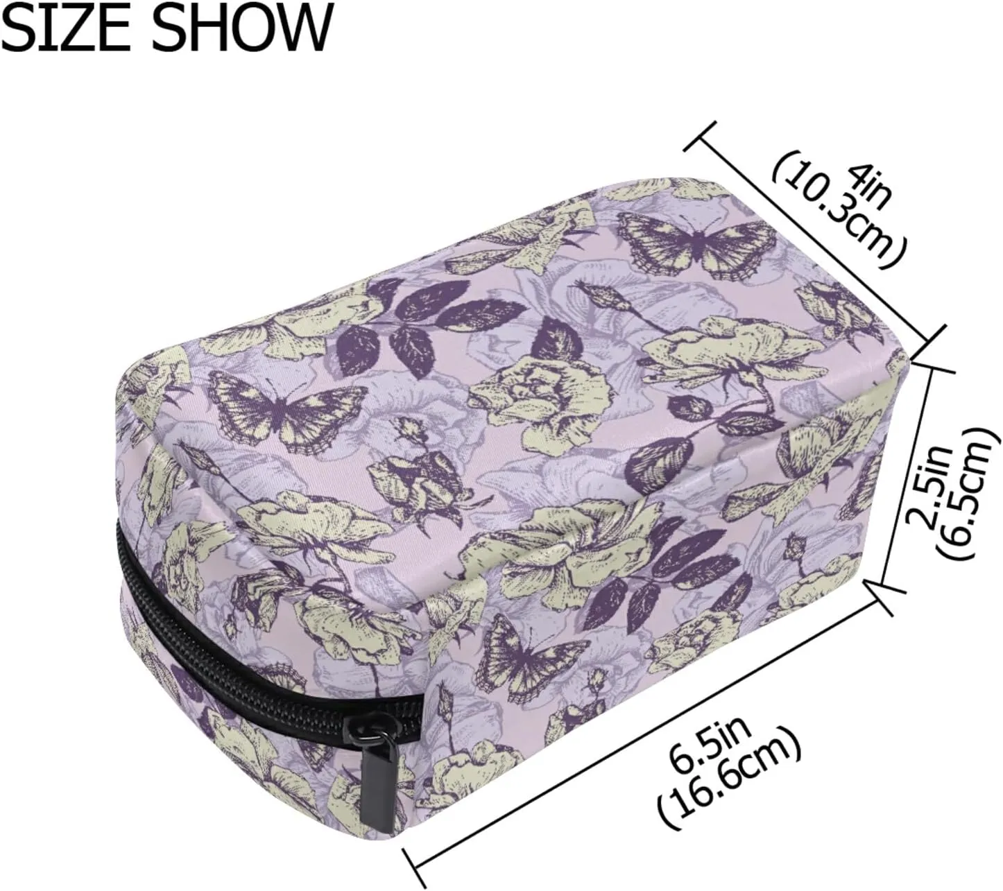 MNSRUU Small Cosmetic Bag for Girl Women Travel, Vintage Butterfly and Flowers Makeup Toiletry Organizer Bags with Compartments