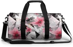Modern Abstract Marble And Flowers Novelty Large Duffel Bag Lightweight Gym Bag Travel Tote Bags