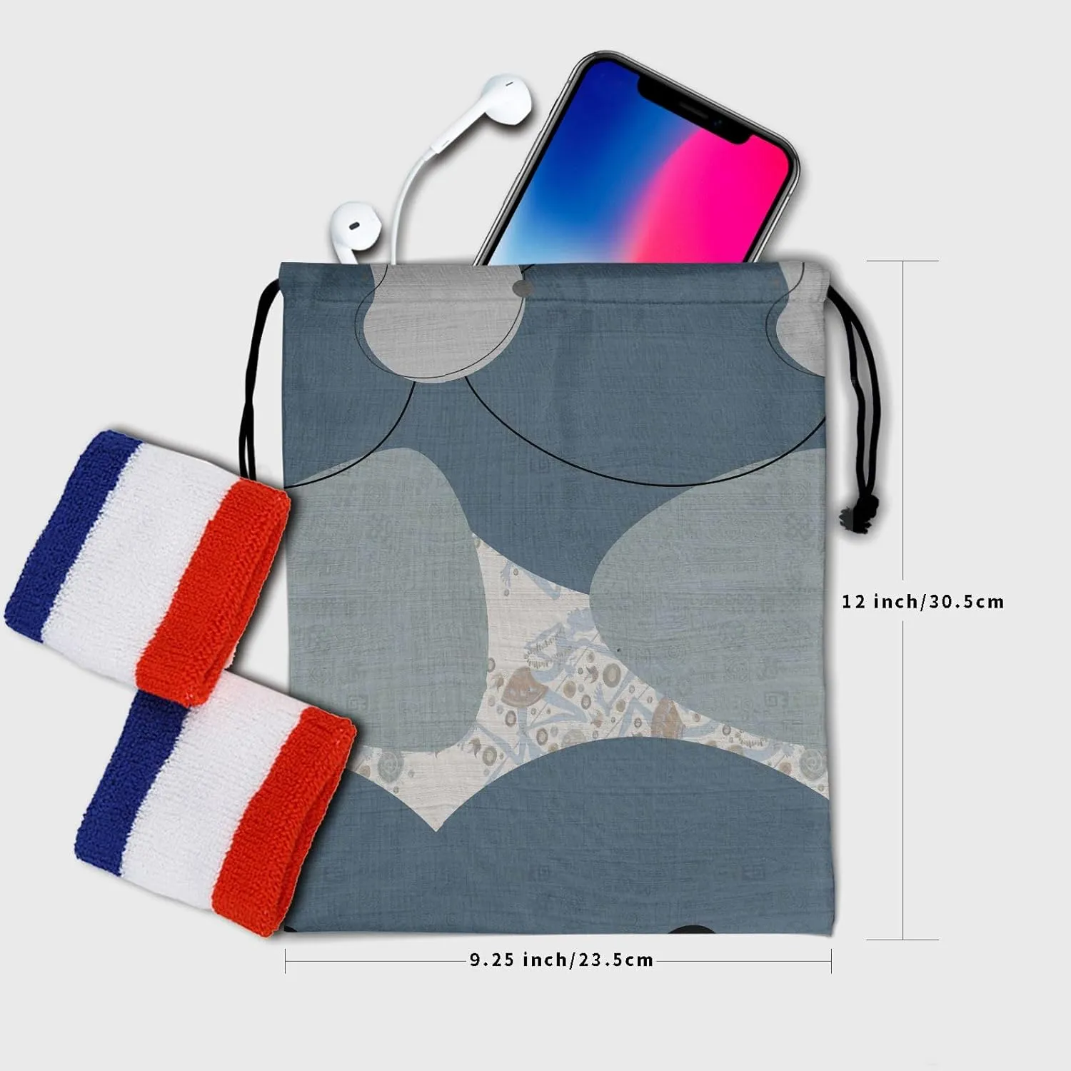 Modern Art Grip Bags - White Grey Drawstring Bag Mid-Century Pouch Bag Paint Artwork Athlete String Bag for Grips Shoe Towel